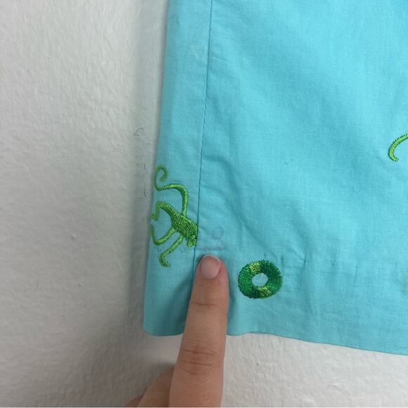 Vintage Lily Pulitzer | Blue Green Novelty Print Monkey Beach Embroidered Skirt - Picture 7 of 10